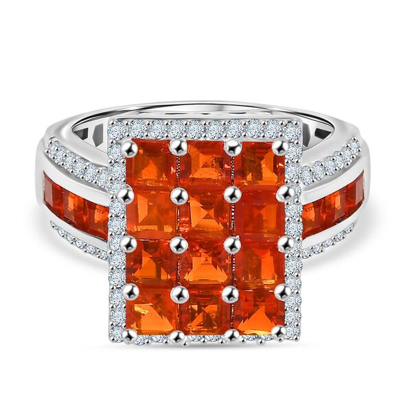 Djoy AAA Feueropal Ring mit seltener Asscher Schliff 925 Silber rhodiniert (Gr&ouml;&szlig;e 19.00) ca. 3.00 ct