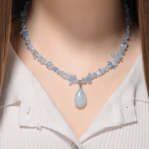 Aquamarin Halskette ca. Flexibles cm Reiner Edelstahl ca. 85,00 ct. image number 1