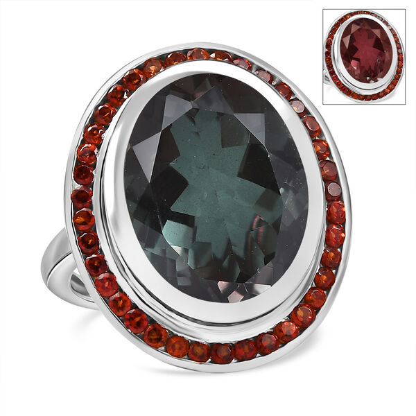 Farbwechsel-Alexandrit-Quarz-Triplette, Roter Granat Ring 925 Silber rhodiniert (Gr&ouml;&szlig;e 17.00) ca. 18.47 ct