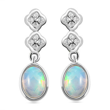 Nat&uuml;rliche, &auml;thiopische Opal und wei&szlig;e Zirkon-Ohrringe, 925 Silber platiniert ca. 1,43 ct
