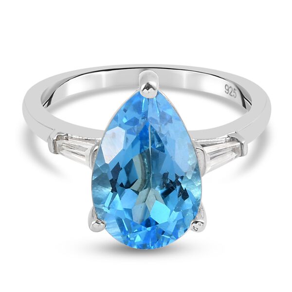 Schweizer Blautopas und Zirkon Solit&auml;r Ring 925 Silber Platin-&Uuml;berzug image number 7