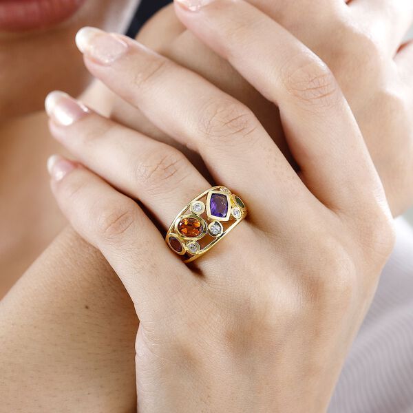 Afrikanischer Amethyst, Madeira Citrin Ring 925 Silber 750 Gelbgold Vermeil (Gr&ouml;&szlig;e 17.00) ca. 2,53 ct image number 3