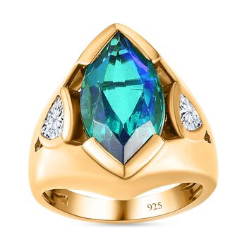 Pfau Quarz Triplette, Wei&szlig;er Topas Ring, 925 Silber Gelbgold Vermeil (Gr&ouml;&szlig;e 17.00) ca. 7.38 ct