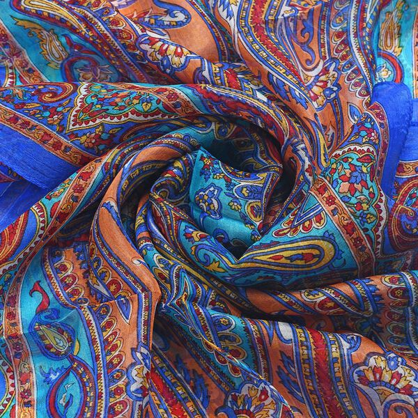 Bedruckter Seidenschal, Blaugr&uuml;n image number 6