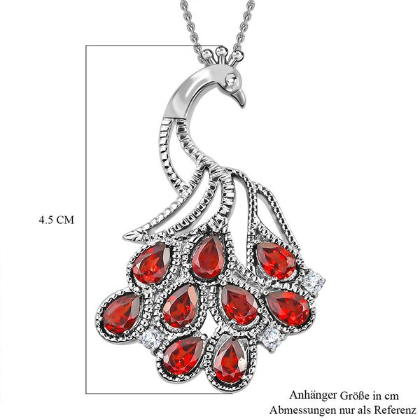 Roter Granat, weißer Zirkon Anhänger mit Kette, Edelstahl, ca. 4.31 ct image number 7