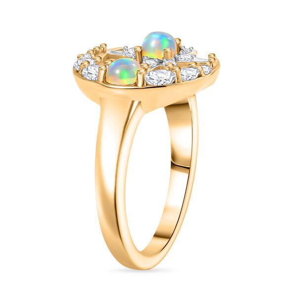 D'Joy AA Nat&uuml;rlicher, &auml;thiopischer Welo Opal, Wei&szlig;er Zirkon Ring 925 Silber 750 Gelb Vergoldet (Gr&ouml;&szlig;e 20.00) ca. 0,79 ct image number 5