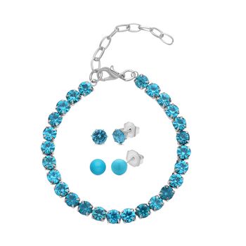 Blauer Muschelkernperle, Blauer Kristall Schmuckset Edelstahl, Messing