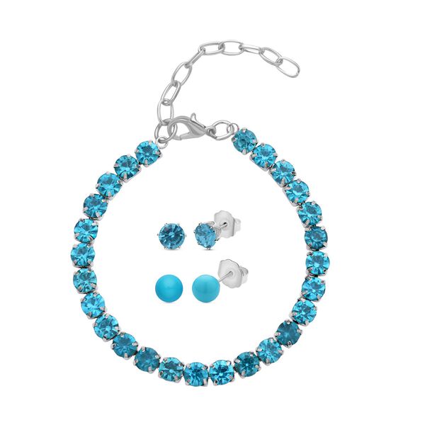 Blauer Muschelkernperle, Blauer Kristall Schmuckset Edelstahl, Messing