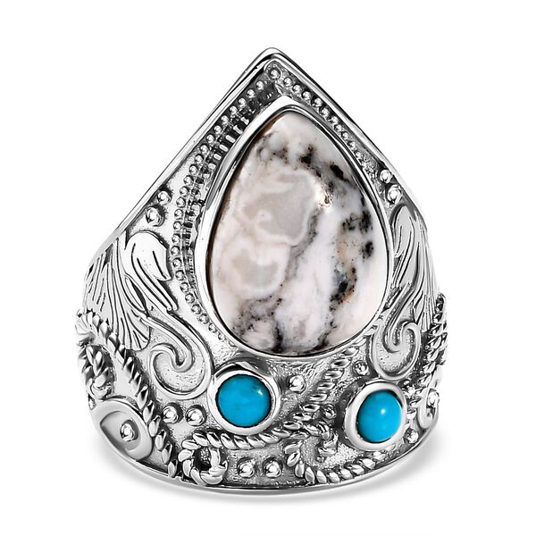 Wei&szlig;er B&uuml;ffel und Sleeping Beauty T&uuml;rkis-Ring - 5,72 ct.