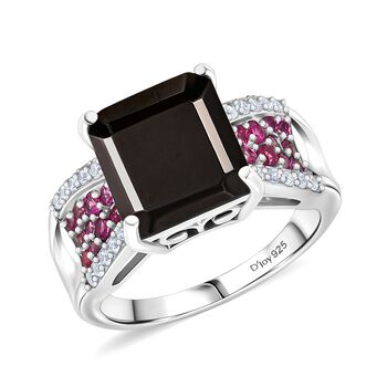 D'Joy Elite Shungit, Nat&uuml;rlicher Rhodolith Granat Ring 925 Silber rhodiniert (Gr&ouml;&szlig;e 18.00) ca. 3.72 ct