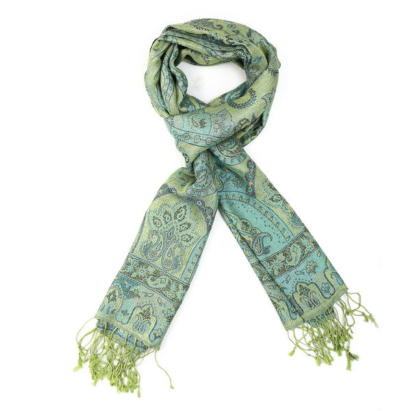 Premium Kollektion - gewebter Schal, 100% Natur Seide, Jamawar Design, 68x190 cm, Gr&uuml;n image number 4