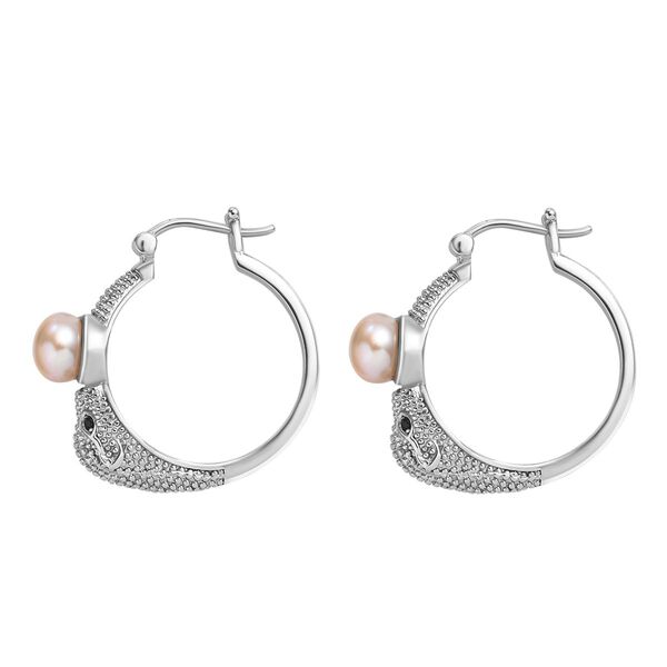 Rosa S&uuml;&szlig;wasserperle und schwarze Spinell-Ohrringe image number 4