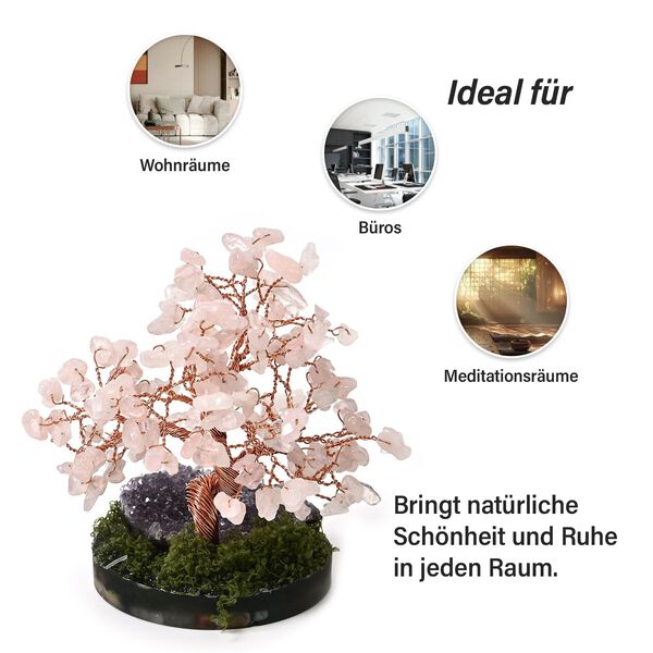 Handgefertigter Amethyst-Rosenquarz-Baum aus Kupferdraht, 8&times;12 cm, Lila-Rosa image number 3