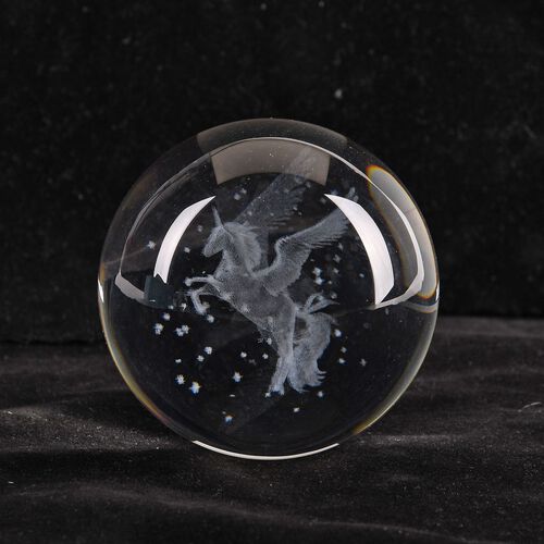 3D Kristallglaskugel-Lampe mit Einhorn-Motiv, Farbwechsellicht und MDF-Sockel, USB-betrieben, 8 cm