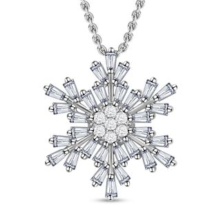 Weißer Zirkonia Schneeflocken-Anhänger mit Kette, Messing, ca. 2.50 ct