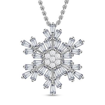 Wei&szlig;er Zirkonia Schneeflocken-Anh&auml;nger mit Kette, Messing, ca. 2.50 ct