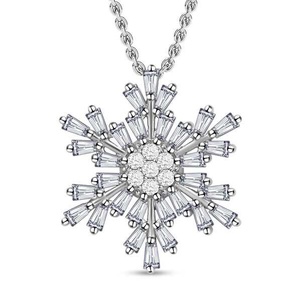 Wei&szlig;er Zirkonia Schneeflocken-Anh&auml;nger mit Kette, Messing, ca. 2.50 ct