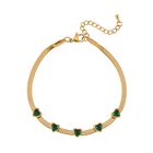 Herzförmiger Neongrüner Kristall Armband, ca. 19 cm + 3.5 cm Extender, Reiner Edelstahl, goldfarben