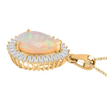 D'Joy AAA Nat&uuml;rlicher, &auml;thiopischer Welo Opal, Moissanit Schmuckset ca. 50 cm 925 Silber 750 Gelbgold Vermeil ca. 4.15 ct