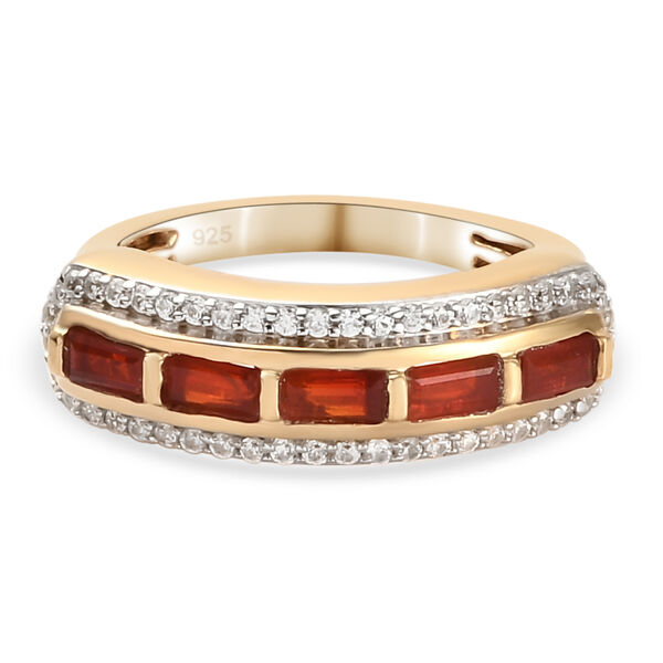 Mexikanischer Kirschfeuer-Opal und Zirkon Ring 925 Silber vergoldet image number 0