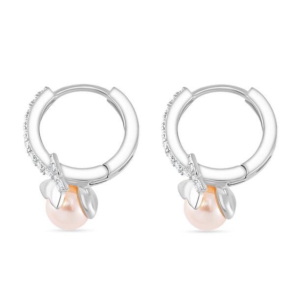 Weiße Zirkonia und Muschelkernperle Ohrringe, 925 Silber rhodiniert image number 4