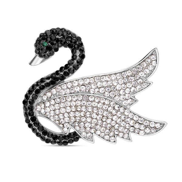 Wei&szlig;e und schwarze Kristall-Brosche, silberfarben