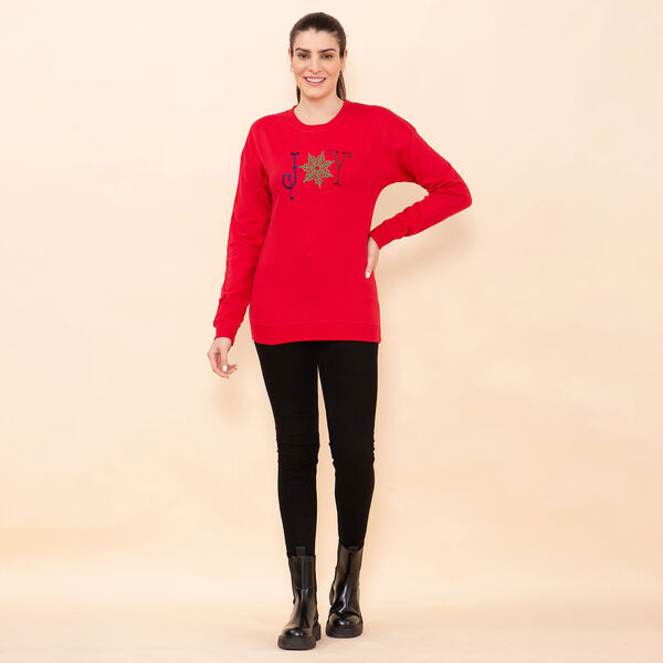 100% Baumwoll-Flanell Strick Sweatshirt mit Applikation, Rot Gr&ouml;&szlig;e 42