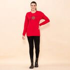 100% Baumwoll-Flanell Strick Sweatshirt mit Applikation, Rot Größe 42