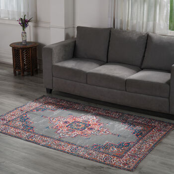 Gewebter Teppich mit Perserdruck, Grau