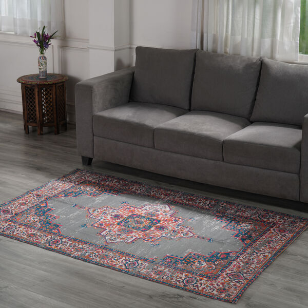 Gewebter Teppich mit Perserdruck, Grau