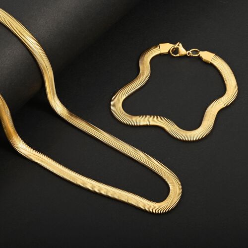2er Set - Gliederkettendesign Armband und Halskette, Edelstahl, Goldfarben image number 1