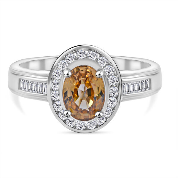 AA Gelber Zirkon, Wei&szlig;er Zirkon Ring, 925 Silber rhodiniert (Gr&ouml;&szlig;e 19.00) ca. 3.53 ct