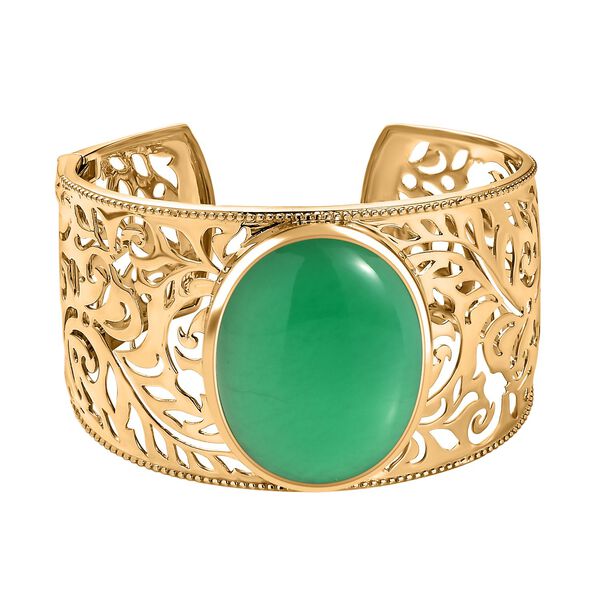 Gr&uuml;ner Onyx Armreif ca. 19 cm Reines Messing vergoldet ca. 65,14 ct.