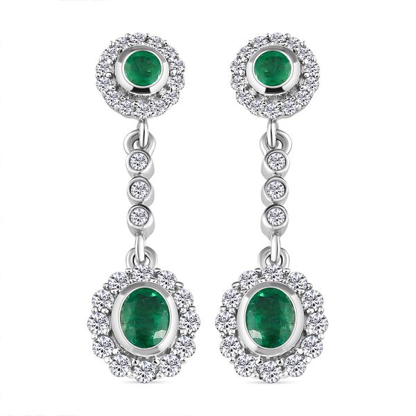 Kagem sambischer Smaragd und Zirkon-Halo-Ohrh&auml;nger, 925 Silber platiniert, 2,19 ct.
