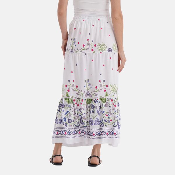 Maxirock mit Blumenprint, 90 cm, Weiß mit floralen Akzenten - Einheitsgröße, weiß image number 4