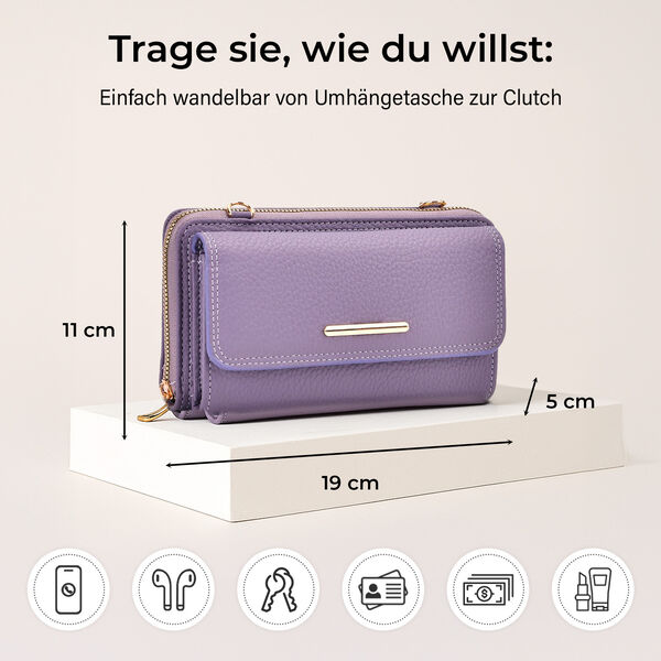 Crossbody-Tasche mit Klappfach, gemustertem Trageriemen und RFID-Schutz - 19x5x11 cm, Lila image number 5