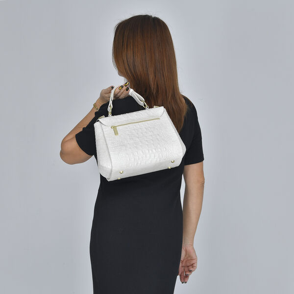 Luxus Crossbody Tasche mit Kroko-Prägung aus echtem Leder, Weiß image number 3