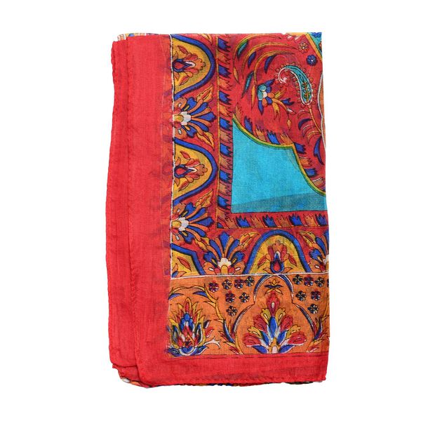 Bedruckter Satin-Seidenschal, 48x160cm, Blau image number 5