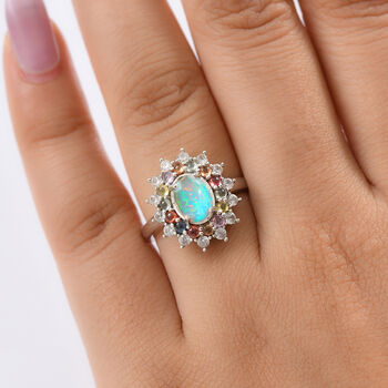 AA Nat&uuml;rlicher, &auml;thiopischer Welo Opal, Mehrfarbig Saphir Ring 925 Silber rhodiniert (Gr&ouml;&szlig;e 17.00) ca. 2,41 ct