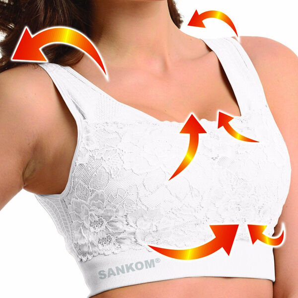 SANKOM - R&uuml;ckenst&uuml;tze Haltungskorrektur Push-up Spitzen-BH, Gr&ouml;&szlig;e M/L, 80-85 cm, Schwarz image number 4