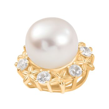 S&uuml;&szlig;wasser Perle (9.5 mm), Wei&szlig;er Zirkon Anh&auml;nger, Messing