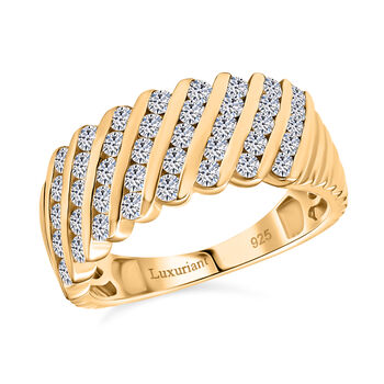 LUXURIANT SGL zertifizierter VS-EF Labor Diamant Ring, 925 Silber 750 Gelbgold Vermeil - 1 ct.