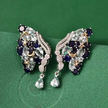 GP Trionfo Kollektion- Himmelblaue Topas, Masoala Saphir,  Zirkon und blaue Saphir zweifarbige Ohrringe - 19,83 ct.