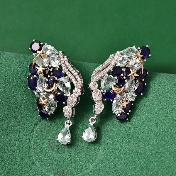 GP Trionfo Kollektion Himmelblauer Topas, Masoala Saphir (Fissure gefüllt) Ohrringe 925 Silber Rhodiniert und 750 Gelbgold Vermeil ca. 19.83 ct image number 1