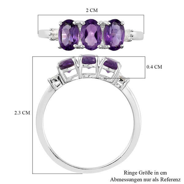 Afrikanischer Amethyst und Diamant 3 Stein Ring 925 Silber  ca. 1,28 ct image number 7