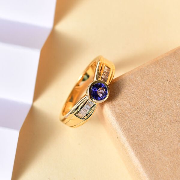 Tansanit, Wei&szlig;er Zirkon Ring 925 Silber 750 Gelbgold Vermeil (Gr&ouml;&szlig;e 19.00) ca. 0.82 ct image number 2