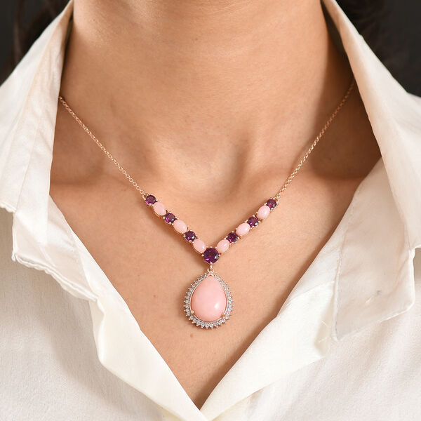 D'Joy Rosa Opal, Nat&uuml;rlicher Rhodolith Granat Halskette ca. 45 cm 925 Silber 750 Ros&eacute;gold Vermeil ca. 15,23 ct. image number 2