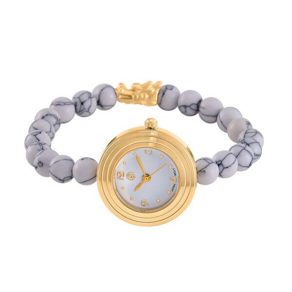 Weißer Howlit Uhren Reiner Edelstahl Bicolor flexibel ca. 50,00 ct. image number 3