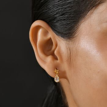 D joy AAA Premium Malagasy Mondstein Galactic Swirl Ohrringe, 925 Silber 750 Gelb Vergoldet ca. 0.77 ct