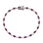 AAA Natürlicher Radiant Ember Granat, Weißes Zirkon Armband ca. 20 cm 925 Silber rhodiniert ca. 7.16 ct